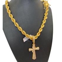 Cordão Baiano 13mm + Pingente Cruz Amarrada - Banhado a Ouro Cordão Baiano 13mm + Pingente Cruz Amarrada - Banhado a Ouro