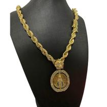 Cordão Baiano 13Mm + Pingente N/S + Jesus - Banhado A Ouro Cordão Baiano 13Mm + Pingente N/S + Jesus - Banhado A Ouro