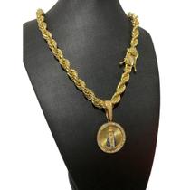 Cordão Baiano 13Mm + Pingente Nossa Senhora - Banhado A Ouro