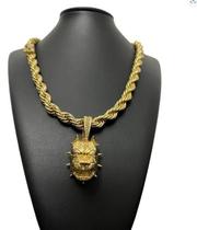 Cordão Baiano 13Mm + Pingente Pitbull - Banhado A Ouro 18K Cordão Baiano 13Mm + Pingente Pitbull - Banhado A Ouro 18K