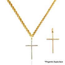 Cordão Baiano Colar Com Pingente de Cruz Palito Ouro 18k 50 cm