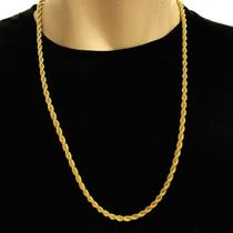 Cordão Baiano Corrente Trançado Grossa Banhada Ouro 18k