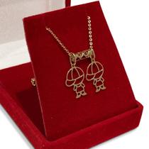 Cordão Bailarina 50cm em Ouro 18k Com Pingentes Canga Crianças Menino Menina