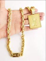 Cordão Banhado A Ouro 18k Cadeado 12mm Com Pingente Fé Cordão Banhado A Ouro 18k Cadeado 12mm Com Pingente Fé