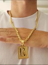 Cordão Banhado A Ouro 18k Cadeado 6mm Com Pingente De Letra