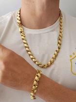 Cordão Banhado A Ouro 18k Friso Dupla Face Pingente+pulseira