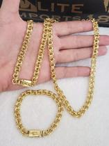 Cordão Banhado A Ouro 18k Friso Duplo 8mm Com Pulseira