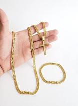 Cordão Banhado A Ouro 18k Grumet 7mm Com Pulseira Grumet Cordão Banhado A Ouro 18k Grumet 7mm Com Pulseira Grumet