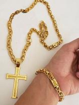 Cordão Banhado A Ouro 18k Imperador 10mm Pulseira E Pingente Cordão Banhado A Ouro 18k Imperador 10mm Pulseira E Pingente
