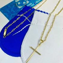 Cordão Banhado a Ouro Com pingente Cruz Palito Fino Cordão Banhado a Ouro Com pingente Cruz Palito Fino