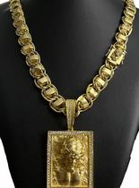 Cordão banhado a ouro - dubai 15mm + pingente zeus 3d