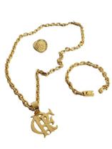 Cordão Banhado A Ouro Modelo Cadeado Anel+Pulseira Flamengo