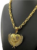 Cordão banhado a ouro - trançado 8mm + pingente fé Cordão banhado a ouro - trançado 8mm + pingente fé