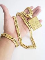 Cordão Banhado Ouro 18 Grumet Lacraia 13Mm Pulseira+Pingente