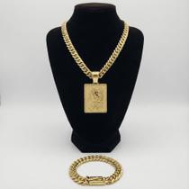 Cordão Banhado Ouro 18k Grumet 13mm com Pingente Fé+Pulseira Cordão Banhado Ouro 18k Grumet 13mm com Pingente Fé+Pulseira
