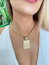 Cordão Banhado Ouro feminino 8mm Friso Dupla Face + Pingente