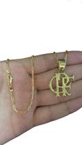 Cordão Cad Alongado 1mm + Pingente CRF - Banhado A Ouro