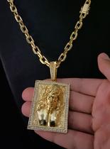 Cordão cadeado 10mm + pingente jesus 3d - banhado a ouro 18k