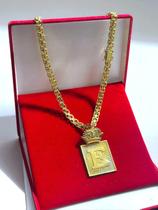 Cordão Cadeado 10Mm + Pingente Letra Placa Banhado A Ouro