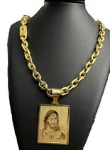 Cordão Cadeado 12 Milímetros + Pingente Placa Jesus Cristo