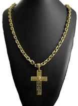 Cordão cadeado 12mm + pingente cruz pai nosso banhado a ouro Cordão cadeado 12mm + pingente cruz pai nosso banhado a ouro