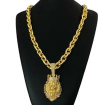 Cordão Cadeado 12Mm + Pingente Leão Rei - Banhado A Ouro Cordão Cadeado 12Mm + Pingente Leão Rei - Banhado A Ouro