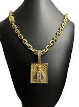 Cordão Cadeado 12mm + Pingente Nossa Senhora - Banhado a ouro Cordão Cadeado 12mm + Pingente Nossa Senhora - Banhado a ouro