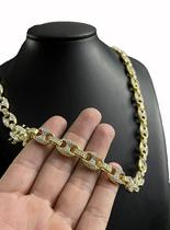 Cordão cadeado 13mm cravejado modelo especial banhado a ouro