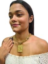 Cordão Cadeado 13mm Feminino Pingente São Jorge Banhado a Ouro 18k - Miami Gold Import