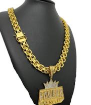 Cordão Cadeado 13Mm Pingente Favela Venceu Banhado A Ouro