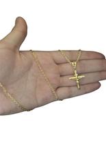 Cordão Cadeado 1mm + Pingente Cruz Jesus - Banhado A Ouro