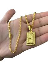 Cordão Cadeado 3mm + Pingente Jesus 3d Placa Banhado a Ouro Cordão Cadeado 3mm + Pingente Jesus 3d Placa Banhado a Ouro