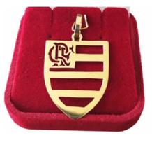 Cordão cadeado 4mm banhado a ouro 18k com pingente escudo do flamengo
