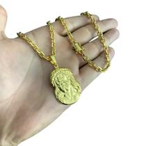 Cordão Cadeado 5Mm + Pingente Jesus - Banhado A Ouro 18K Cordão Cadeado 5Mm + Pingente Jesus - Banhado A Ouro 18K