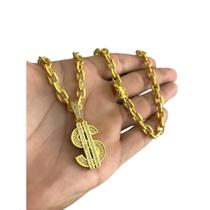 Cordão Cadeado 6Mm + Pingente Cifrão - Banhado A Ouro 18K