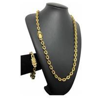 Cordão Cadeado 8mm Com Pulseira Banhado A Ouro Cordão Cadeado 8mm Com Pulseira Banhado A Ouro