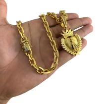 Cordão Cadeado 8mm Fecho Nossa Senhora - Banhado a Ouro Cordão Cadeado 8mm Fecho Nossa Senhora - Banhado a Ouro