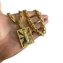 Cordão Cadeado 8mm Fecho Nossa Senhora - Banhado a Ouro