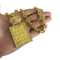 Cordão Cadeado 8mm Nossa Senhora + Tudo Posso Banhado a Ouro Cordão Cadeado 8mm Nossa Senhora + Tudo Posso Banhado a Ouro