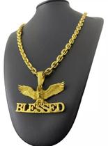 Cordão Cadeado 8Mm + Pingente Águia Blessed Banhado A Ouro