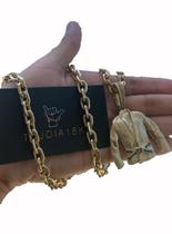 Cordão Cadeado 8Mm + Pingente Faixa Preta - Banhado A Ouro Cordão Cadeado 8Mm + Pingente Faixa Preta - Banhado A Ouro