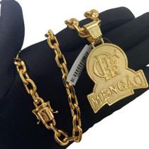 Cordão Cadeado 8mm + Pingente Mengão CRF - Banhado Ouro