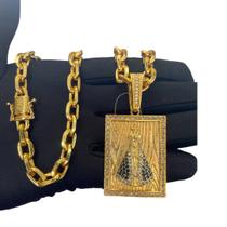 Cordão Cadeado 8mm + Pingente Nossa Senhora - Banhado a Ouro Cordão Cadeado 8mm + Pingente Nossa Senhora - Banhado a Ouro