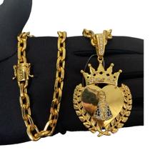 Cordão Cadeado 8mm + Pingente Nossa Senhora - Banhado a Ouro Cordão Cadeado 8mm + Pingente Nossa Senhora - Banhado a Ouro