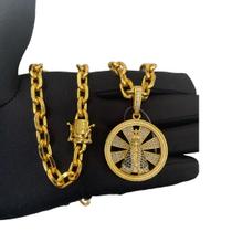 Cordão Cadeado 8mm + Pingente Nossa Senhora - Banhado a Ouro Cordão Cadeado 8mm + Pingente Nossa Senhora - Banhado a Ouro