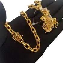 Cordão Cadeado 8mm + Pingente São Jorge - Banhado a Ouro Cordão Cadeado 8mm + Pingente São Jorge - Banhado a Ouro