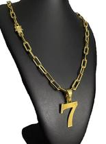 CORDÃO CADEADO ALONGADO 12MM + PINGENTE 7 BANHADO A OURO 18k CORDÃO CADEADO ALONGADO 12MM + PINGENTE 7 BANHADO A OURO 18k