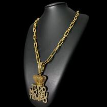 Cordão Cadeado Alongado 12mm + Pingente - Banhado a Ouro 18k