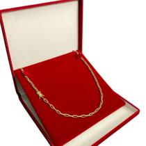 Cordão Cadeado Alongado 4mm - Banhado a Ouro 18k