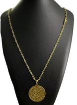 Cordão cadeado alongado 5mm + são bento - banhado a ouro Cordão cadeado alongado 5mm + são bento - banhado a ouro